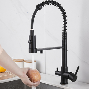 Chrome hiện đại Vòi Nước Nhà Bếp kép xử lý 360 độ linh hoạt Pull-down Lọc 3-cách Brass nước Mixer tap gốm van lõi - Product Image 2