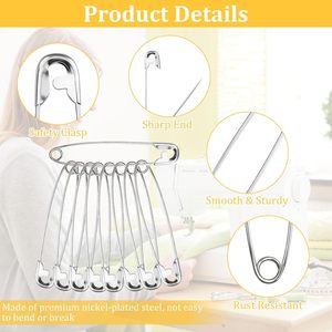 Mittelgroße Silberne Metall-Sicherheitsnadeln Hochwertige Büromaterialien Rostfreie Vernickelte 38mm / 1,5 Zoll Robuste Quilt-Nadeln für Kleidung - Product Image 3