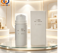 Flacon pompe sans air en PP blanc de luxe, base ronde, logo personnalisé, flacon pompe en plastique avec étiquette privée et boîte en papier personnalisée