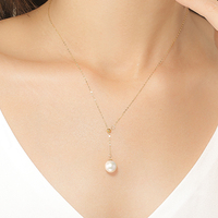 Collier pendentif chaîne en or avec perle d'eau douce unique, certifié NGTC, pour enfants et femmes, tendance, marque OEM, origine CN/GUA