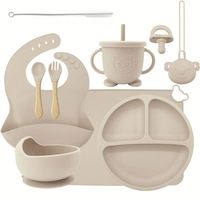 Ensemble de repas pour bébé en silicone souple réutilisable de qualité alimentaire, personnalisable avec logo OEM, comprenant un bol, une assiette, une sucette, une cuillère et une fourchette