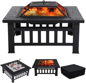 Fournitures de jardin - Brasero carré en acier 3 en 1 avec gril et barbecue, doté d'un dispositif de sécurité anti-flamme, pour les fêtes en plein air et les barbecues - Product Image 1