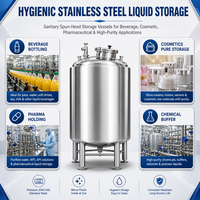 Réservoir de stockage d'eau en acier inoxydable 1000L/h, cuve ondulée à paroi mince avec ports d'entrée, de sortie et de vidange pour usage industriel et médical