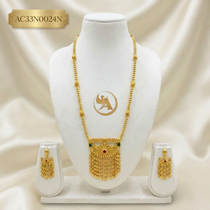 Conjunto de Collar y Pendientes Clásicos con Cuentas Chapadas en Oro de 24K, Estilo Religioso, con Borla, para Mujer, para Boda, AC33N0024N - Product Image 1