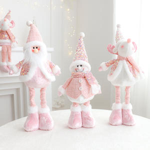 Nouvelles décorations <span class=keywords><strong>de</strong></span> <span class=keywords><strong>Noël</strong></span> en tissu, poupées décoratives représentant Père <span class=keywords><strong>Noël</strong></span>, bonhomme <span class=keywords><strong>de</strong></span> neige et renne, assises, couleur rose - Product Image 1