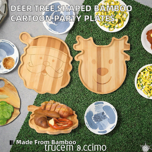 Platos Decorativos Ecológicos de Bambú y Madera para Servir, Decoración de Mesa de Comedor, Platos con Forma de Ciervo y Árbol para Fiestas - Product Image 2