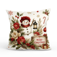 Housse de coussin décorative motif renne et bonhomme de neige bleu, motif hivernal mignon, pour canapé, décoration de Noël pour la maison