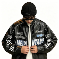 Veste décontractée ample pour homme, confortable, style streetwear, design patchwork, imprimé, fermeture éclair, col montant, en PU