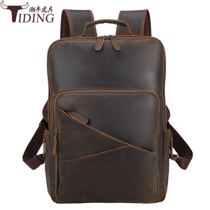 Tiding Men's Leather <b>Backpack</b> 20-35L Waterproof Outdoor Travel <b>Backpack</b> Dark <b>Brown</b> - Product Image 3