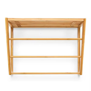 Porte-serviettes mural en bambou avec étagère, 3 barres, organisateur de rangement pour salle de bain, support fixe pour serviettes, design moderne rustique - Product Image 2