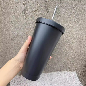 Vaso con Pajita de 500 ml con Diseño de Diamantes, Taza de Café de Acero Inoxidable con Aislamiento al Vacío de Doble Pared, con Pajita de Metal y Logotipo Personalizado - Product Image 2