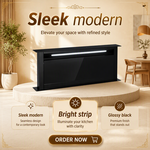 <span class=keywords><strong>Campana</strong></span> Extractora Downdraft de 90cm, Totalmente Negra, Vidrio Templado, Retráctil, Control Táctil Integrado, Electrodomésticos de <span class=keywords><strong>Cocina</strong></span> - Product Image 5