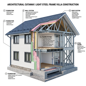 Villa/Ufficio Prefabbricato in Stile Moderno Farmhouse Personalizzabile con Telaio in Acciaio Leggero <span class=keywords><strong>a</strong></span> Montaggio Rapido per Vivere in Rurale - Product Image 3