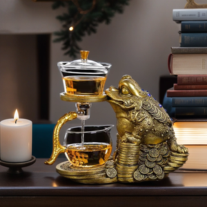 Service à thé créatif en verre de 350 ml avec lampe, <span class=keywords><strong>infuseur</strong></span> à thé à induction magnétique en forme de crapaud doré, ustensile ménager - Product Image 2