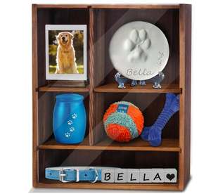 ペットメモリアルシャドーボックス犬用猫用棚付きカスタム無垢材ペットフレーム壷灰ディスプレイケース - Product Image 1