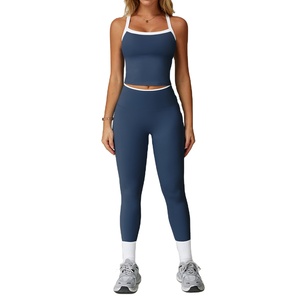 Set Yoga estivo a sensazione nuda con colori a contrasto Cross-Back Design corto aderente traspirante ad asciugatura rapida vestiti da Yoga donna - Product Image 1