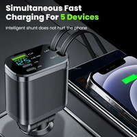Chargeur de voiture rétractable USB 4-en-1 rapide 120W avec affichage numérique LED, chargeur Type C PD à ajustement de direction, fonction QC3.0 OTP