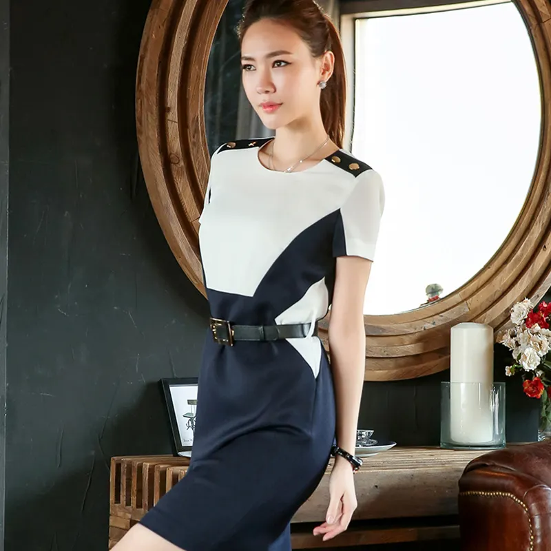 Toptan özel basit Slim Fit kariyer elbise takım resmi ofis iş iş kadın elbise