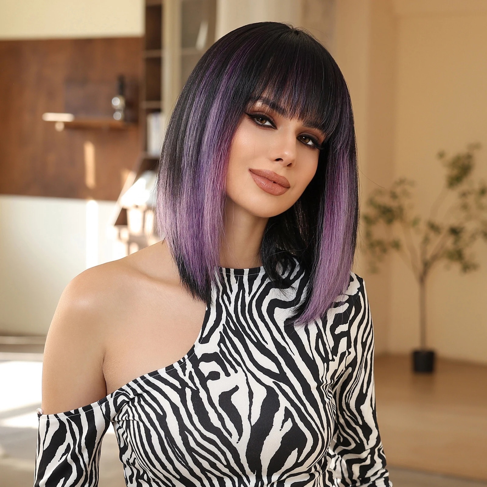 Women's Purple Straight Bob Cosplay Wig | Halloween Costume Wig By Miccostumes