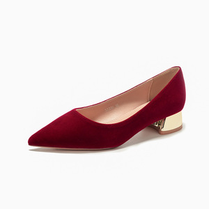 <b>Red</b> Velvet Pointed Toe Kitten Heel <b>Pumps</b> Comfort Formal Wedding Party Shoes Women's Size 35-40 - Product Image 5