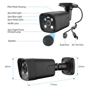 8CH 4K Security Camera System Red Blue Light Alarm 8 Channels POE NVR Set CCTV Kit
