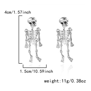 Boucles d'oreilles pendantes <span class=keywords><strong>squelette</strong></span> articulé <span class=keywords><strong>corps</strong></span> entier Halloween, 2 couleurs (argent et noir), unisexe, style gothique punk cosplay - Product Image 2