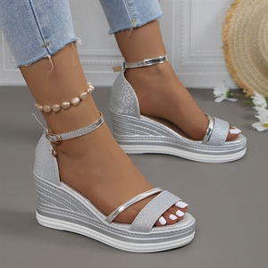 Nouvelle Collection 2026 – Sandales compensées à bout ouvert pour femme avec chaîne perlée à la cheville, plateforme <span class=keywords><strong>espadrille</strong></span> antidérapante, chaussures de soirée - Product Image 4