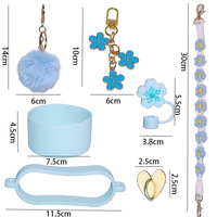 Pour accessoires de barre jetables en Silicone ensemble d'accessoires de bouteille d'eau chaîne de fleur bouchon de paille Pom-Pom chaîne de perles petite fleur