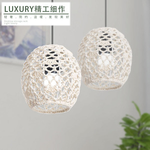 Nordic Bohemian Cotton <b>Rope</b> Lampshade E27 Round Off White Fabric Pendant <b>Light</b> For Living Room Guesthouse Restaurant - Product Image 1