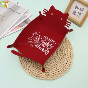 Linda Bandeja Organizadora de Cuero Sintético con Diseño de Gato para Oficina, Escritorio, Caja de Almacenamiento de Artículos Diversos con Diseño de Gatito, para Regalos Empresariales - Product Image 2