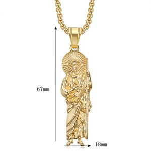 Collier avec pendentif religieux St. Jude en acier inoxydable, plaqué or et argent, bijoux Hip Hop unisexes, cadeau pour hommes et femmes - Product Image 5