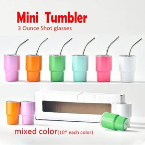 Gobelet isotherme en acier inoxydable à double paroi de 3 oz pour sublimation, avec couvercles et pailles, vente en gros - Product Image 2
