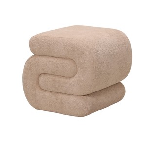 POUF CM 51X48 H. 46 EN TISSU EFFET BOUCLE BEIGE - Product Image 1