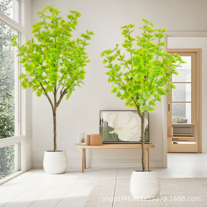 Albero di Ginkgo Artificiale in Seta per Interni, da Pavimento, <span class=keywords><strong>Verde</strong></span>, Portafortuna, Vendita all'Ingrosso dal Produttore - Product Image 3