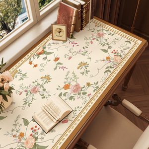 Luxury Floral Leather Desk Mat <b>Rectangle</b> Waterproof Writing Table Pad Customizable Size - Product Image 1