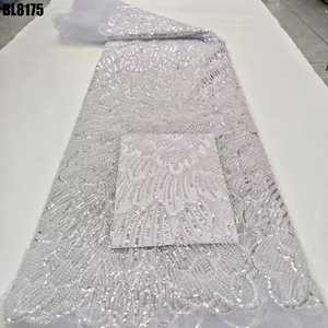 Tissu en dentelle perlée blanc pur africain Aso Ebi pour robes de bal traditionnelles nigérianes - Product Image 6