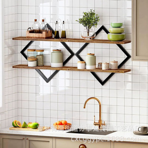 Wooden <b>Wall</b> <b>Mounted</b> Double Layer <b>Shelf</b> Geometric Modern Design For Living Room Storage Rack - Product Image 4
