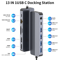 Station d'accueil USB-C 13 en 1 avec double HDTV, VGA, Ethernet Gigabit, 100W PD, concentrateur USB 3.0, SD/TF, audio pour ordinateur portable