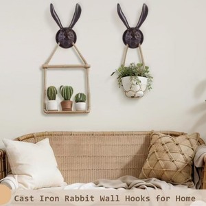 Perchero de hierro fundido estilo rústico con forma de conejo, soporte para llaves, expositor de joyas, colgador de toallas para baño - Product Image 4