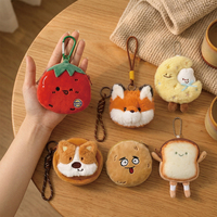 Porte-monnaie en peluche Kawaii, motif renard, corgi, tomate, toast, lune, pomme de terre, mini sac de rangement porte-clés, logo personnalisé pour filles et enfants