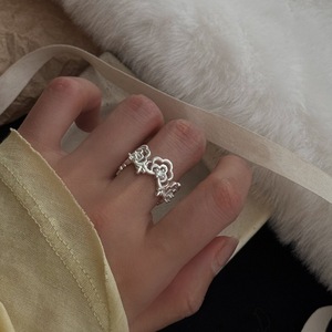 Anillo de Plata de Ley S925 Retro de Alta Gama con Diseño de Encaje Floral y Diamantes en Forma de Nube, Anillo en Capas con Incrustaciones para Mujer - Product Image 5