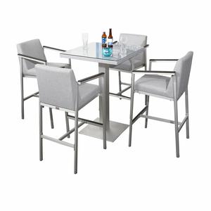Tapa de vidrio templado moderno de aluminio cepillado 4 plazas muebles sillas de mesa de <span class=keywords><strong>bar</strong></span> al aire libre - Product Image 1