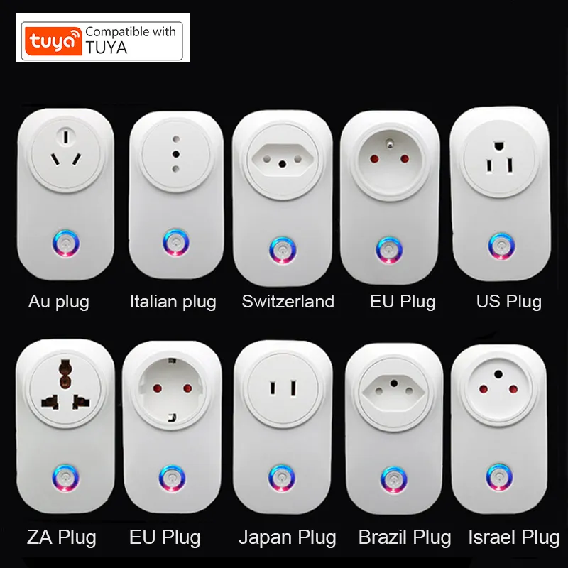 Tuya เต้ารับอัจฉริยะ WIFI,ปลั๊กไฟอัจฉริยะ EU UK ZA อินเดียแอฟริกาใต้ปลั๊กอิตาลี16A รีโมทคอนโทรล Alexa Google Home Monitor