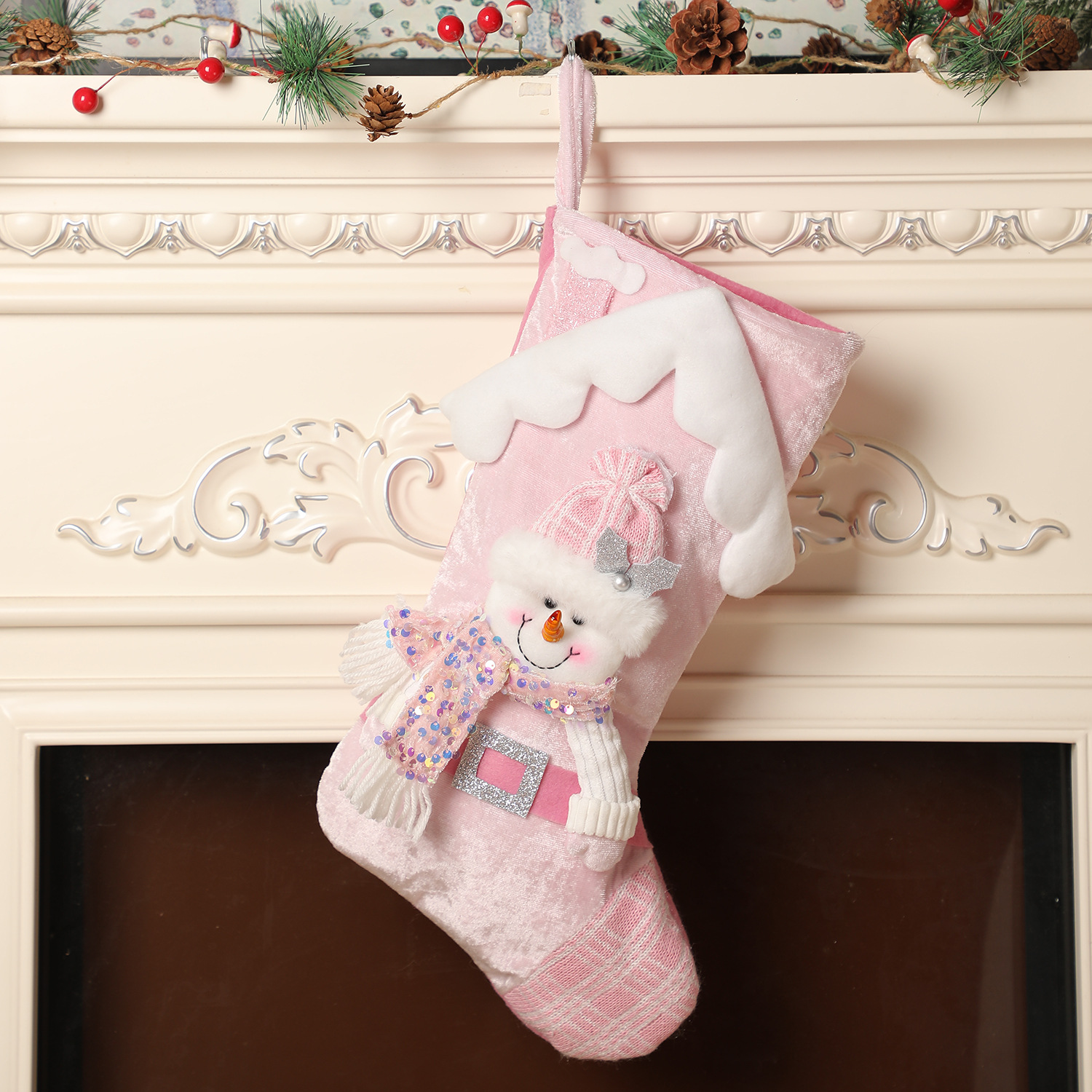 Pink snowman Christmas stockings