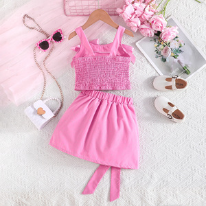 2-7Y Kids' Fashion Crystal Girls' Bow Vest 3D Flowers Short Skirt <b>Set</b> Girls' Summer Clothing <b>Sets</b> Girls' Clothing <b>Set</b> - Product Image 3