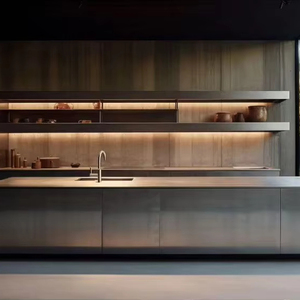 เฟอร์นิเจอร์ครัวสำเร็จรูปสไตล์อิตาเลียนหรูหราทันสมัยสำหรับโรงแรมเชิงพาณิชย์ ชุดตู้เก็บของติดผนังพร้อมไอส์แลนด์สำหรับห้องนั่งเล่น - Product Image 3