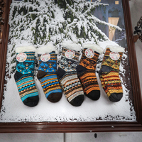 Chaussettes pantoufles d'hiver en polaire épaisse tricotée à imprimé animal pour femme, antidérapantes, doublées polaire, en tissu éponge