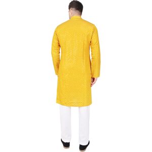 ชุดคุรตะปายามาผู้ชาย Triloki ผ้าเรยอนระบายอากาศได้ดี ปักลายประดับเลื่อม ทรงปกติ เหมาะสำหรับงานแต่งงาน ชุดเจ้าบ่าวสไตล์ชาติพันธุ์ - Product Image 3