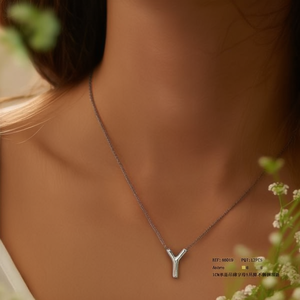 Collana in acciaio inossidabile con ciondolo a forma di lettera Y da 1 cm, per gioielli da donna alla moda - Product Image 2