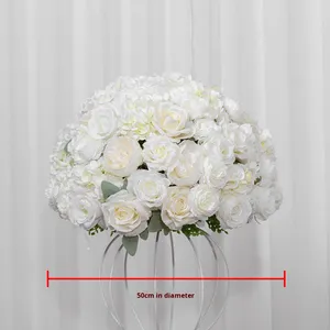 Boules de fleurs blanches pièce maîtresse lieu de mariage allée décor centre commercial fenêtre salle d'exposition affichage fleurs en soie - Product Image 4
